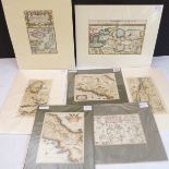 Seven mounted hand-coloured early map engravings to include:  'The Country Between Crown Point and