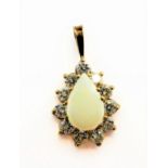 A 9-carat gold, opal and white sapphire pendant