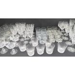 Sets of drinking glasses comprising: Wines: 6 x 19 cm marked 'Stuart'; 6 x 17.5 cm; 8 x 15 cm; 4 x