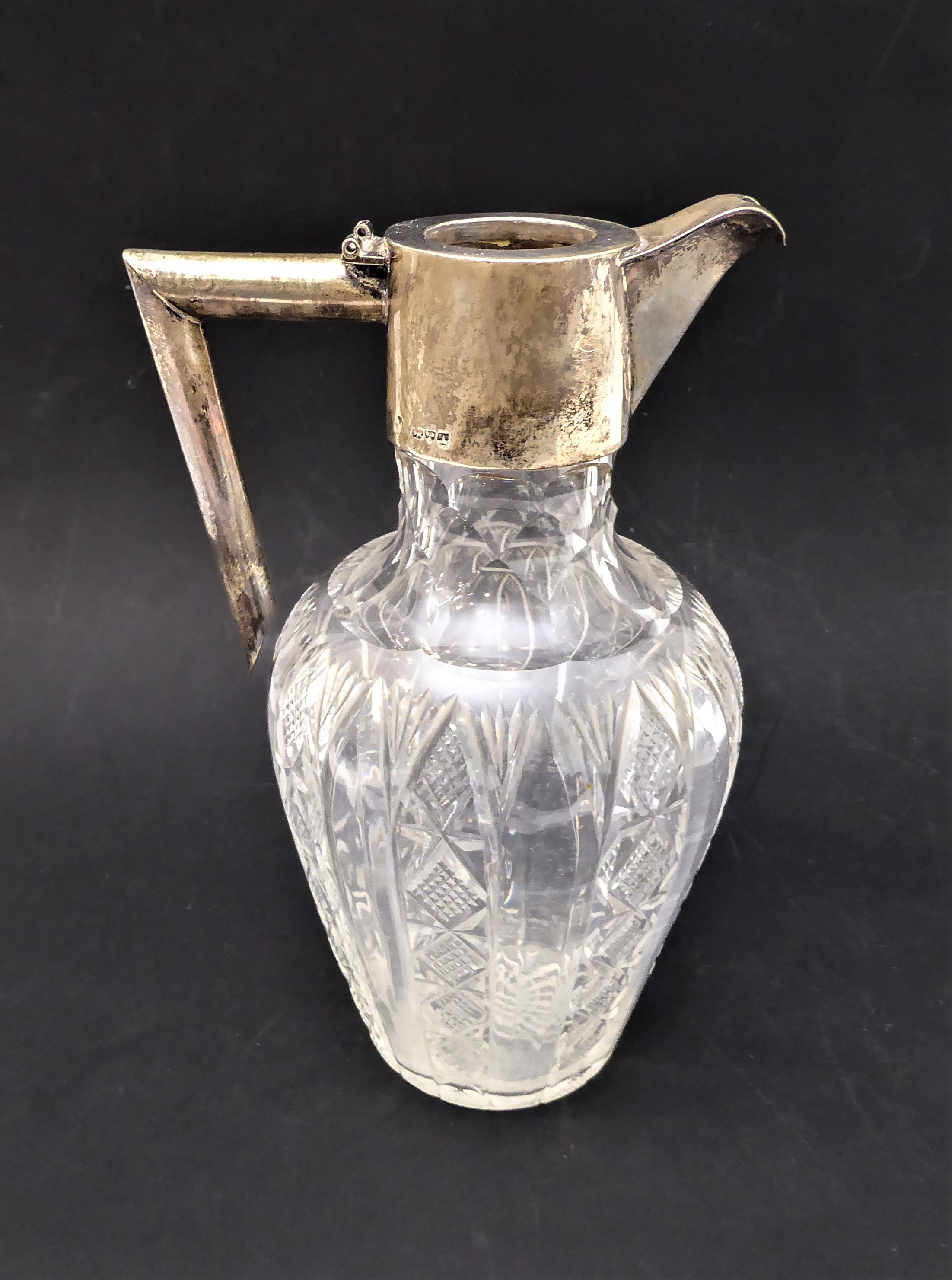 An early 20th century silver-mounted cut-glass claret jug, assayed Chester 1901 (hinged cover now - Image 5 of 6
