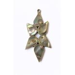 A silver and mother of pearl mounted pendant modelled as six leaves (boxed)