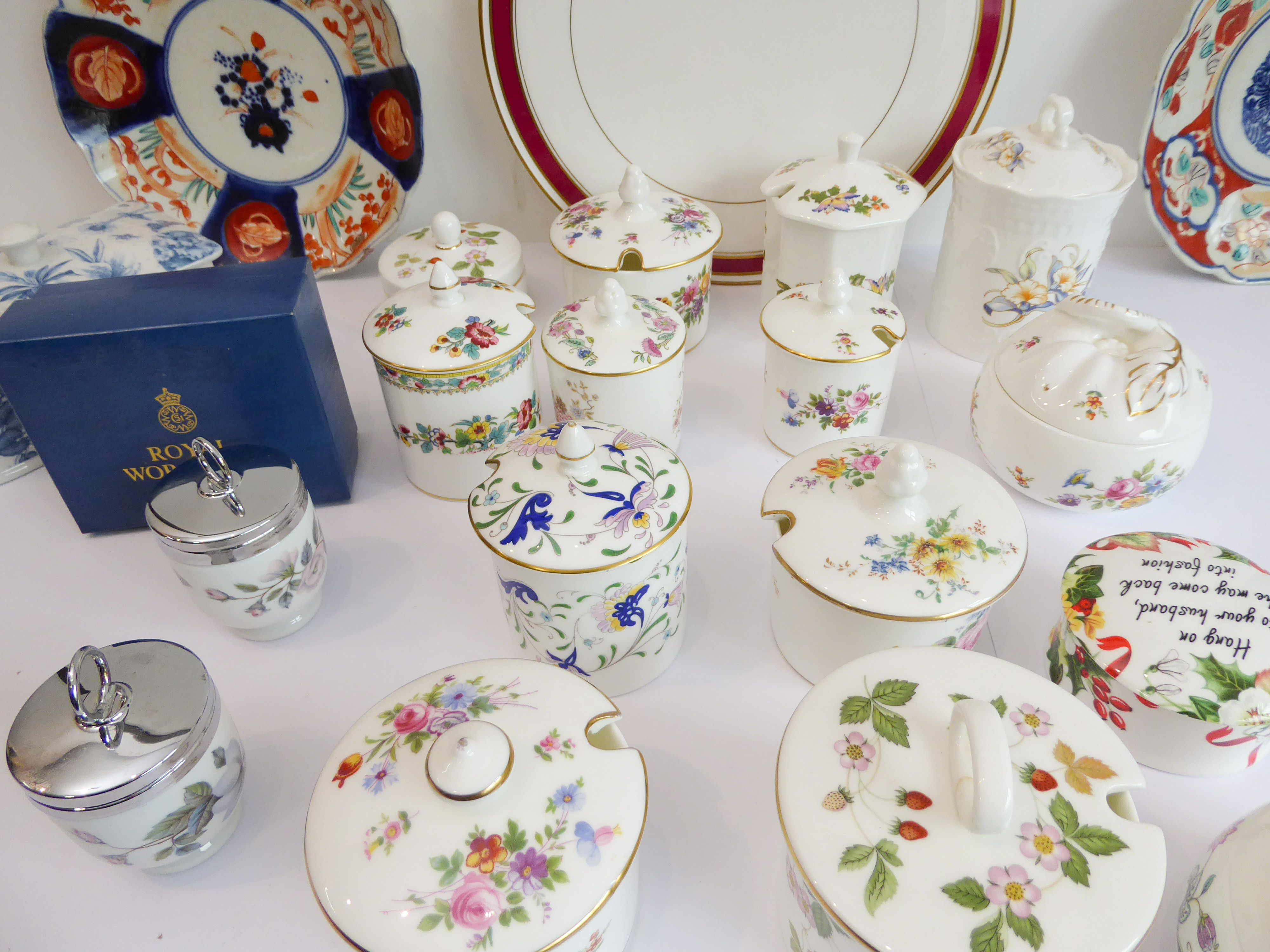 Various fine quality porcelain preserve jars and covers including: Wedgwood, Coalport, Royal - Image 2 of 15