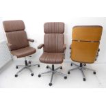 Martin Stoll for Giroflex (Norway) - three model 82 desk chairs with headrests, brown leather