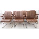 Martin Stoll for Giroflex (Norway) a set of seven cantilever office chairs: tubular chrome frames,