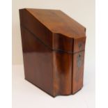 A very fine late 18th century figured mahogany serpentine fronted knife box: the angular hinged