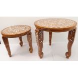 An Indian circular hardwood and bone inlaid occasional table decorated with leaves and flowers