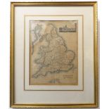 A hand-coloured copperplate map engraving of England and Wales published by James Wild circa 1819,