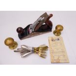 An original wooden W.78 Rabbet & Philster plane with instructions, together with brass door