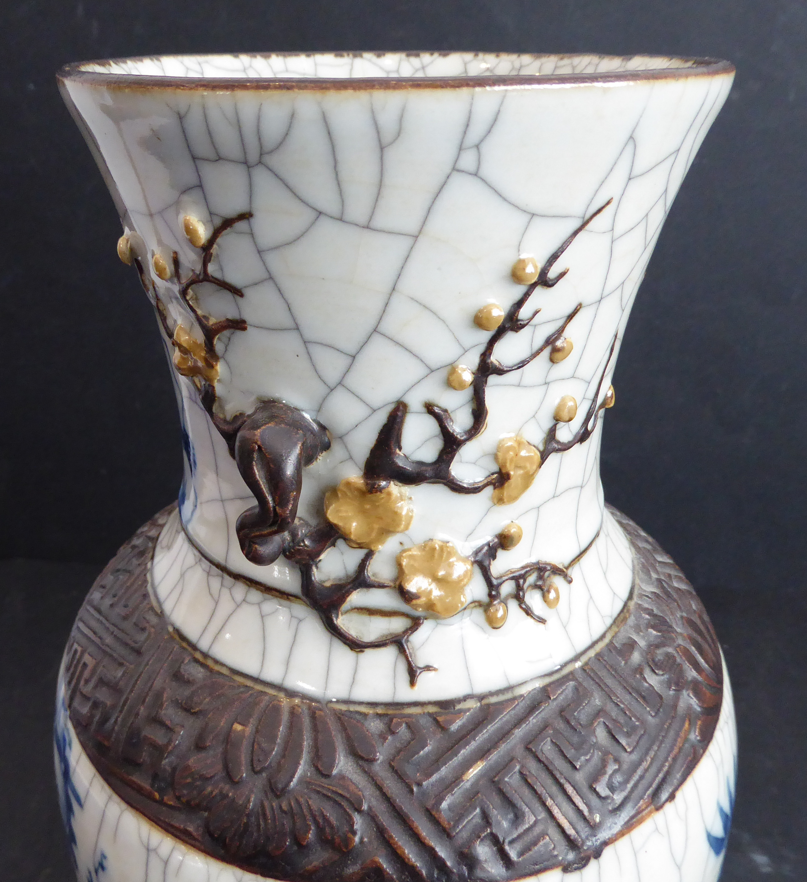 A Chinese crackleware vase very well decorated in underglaze blue with two mounted soldiers/ - Image 3 of 5