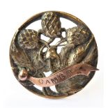 A 19th century pin brooch mounted with a rose-gold coloured flag in relief 'Cambra' (later boxed)