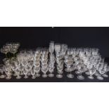 Five trays of various fine quality drinking glasses to include: hocks, hobnail-cut flutes, wines,