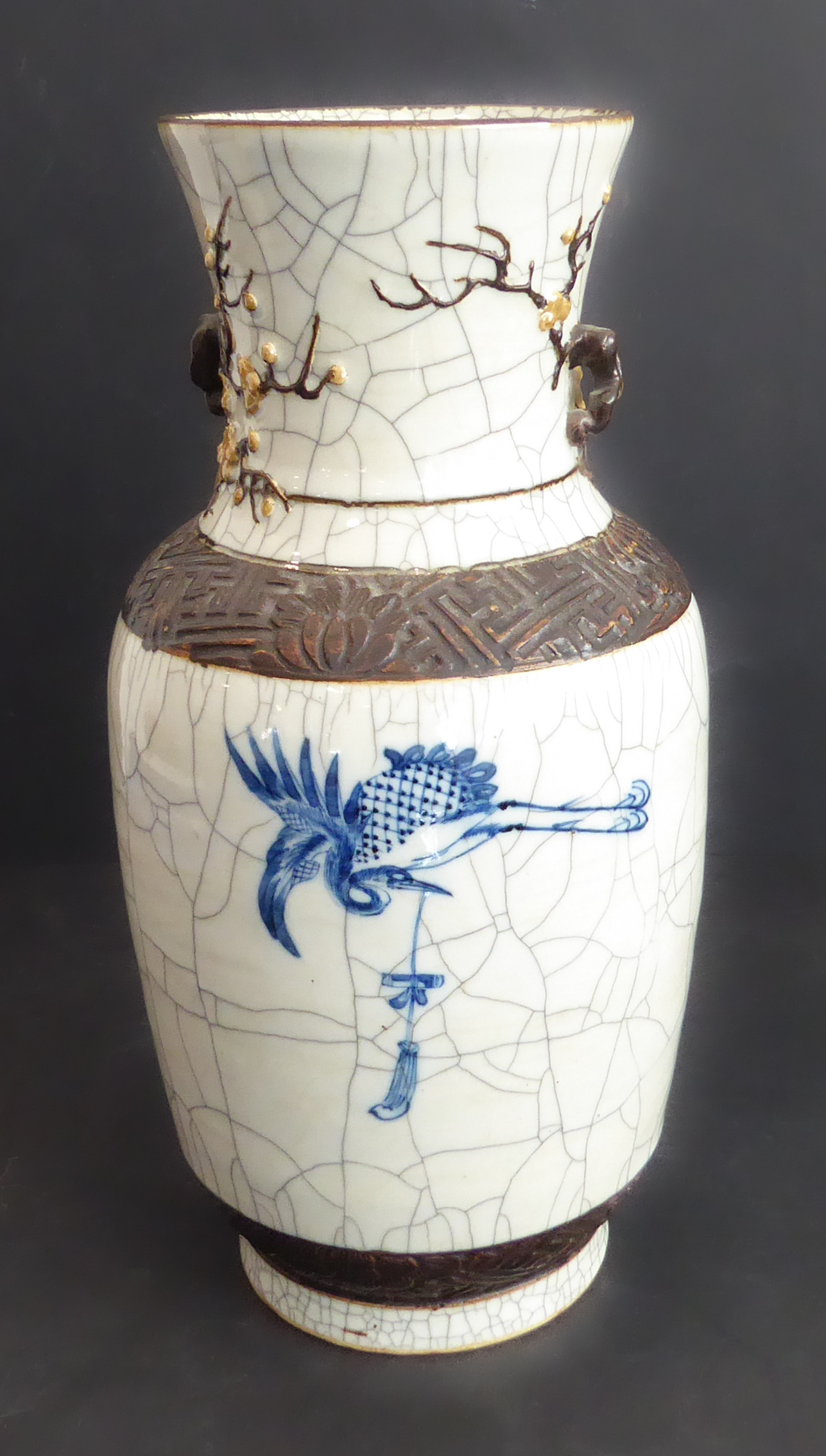 A Chinese crackleware vase very well decorated in underglaze blue with two mounted soldiers/ - Image 2 of 5