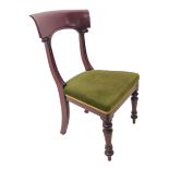 A single William IV/early Victorian mahogany side/desk chair: large concave top rail, a green