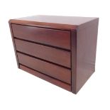 A modern three-drawer brown hardwood office-style cabinet (70 x 37 x 51 cm). (Matches 485)