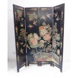 A three-fold Oriental-style room screen decorated with birds and flowers (183cm wide)