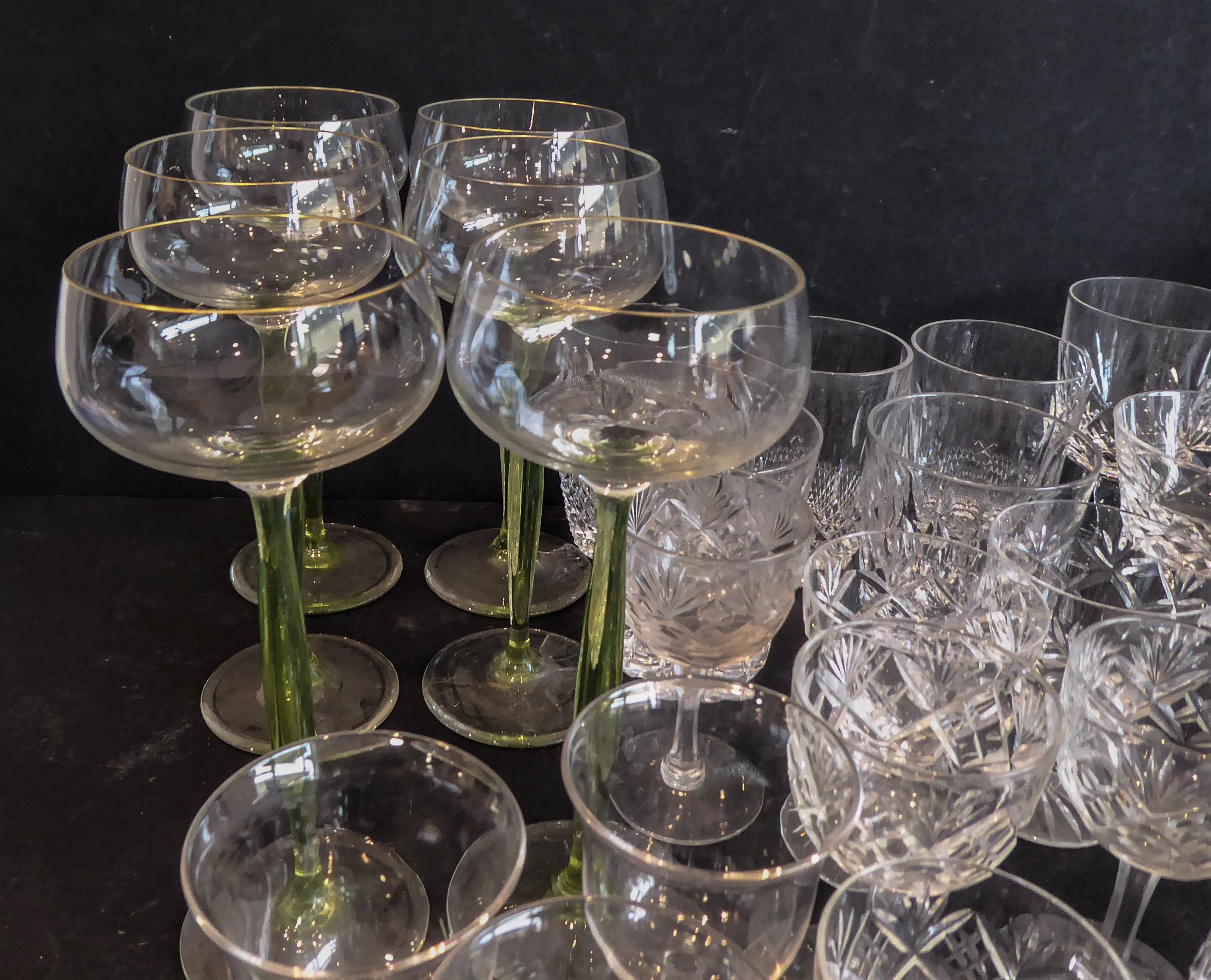 Five trays of various fine quality drinking glasses to include: hocks, hobnail-cut flutes, wines, - Image 2 of 5