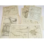 Eleven early map engravings of military engagements and fortification plans to include the Battle of