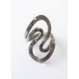 A hand planished silver ring of swirling design, ring size M (boxed)