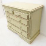 A good shabby chic chest of small proportions; two half-width over three full-width graduated