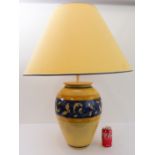 A large Louis Drimmer ceramic table-lamp and shade: light-yellow crackleware glazes, signed to