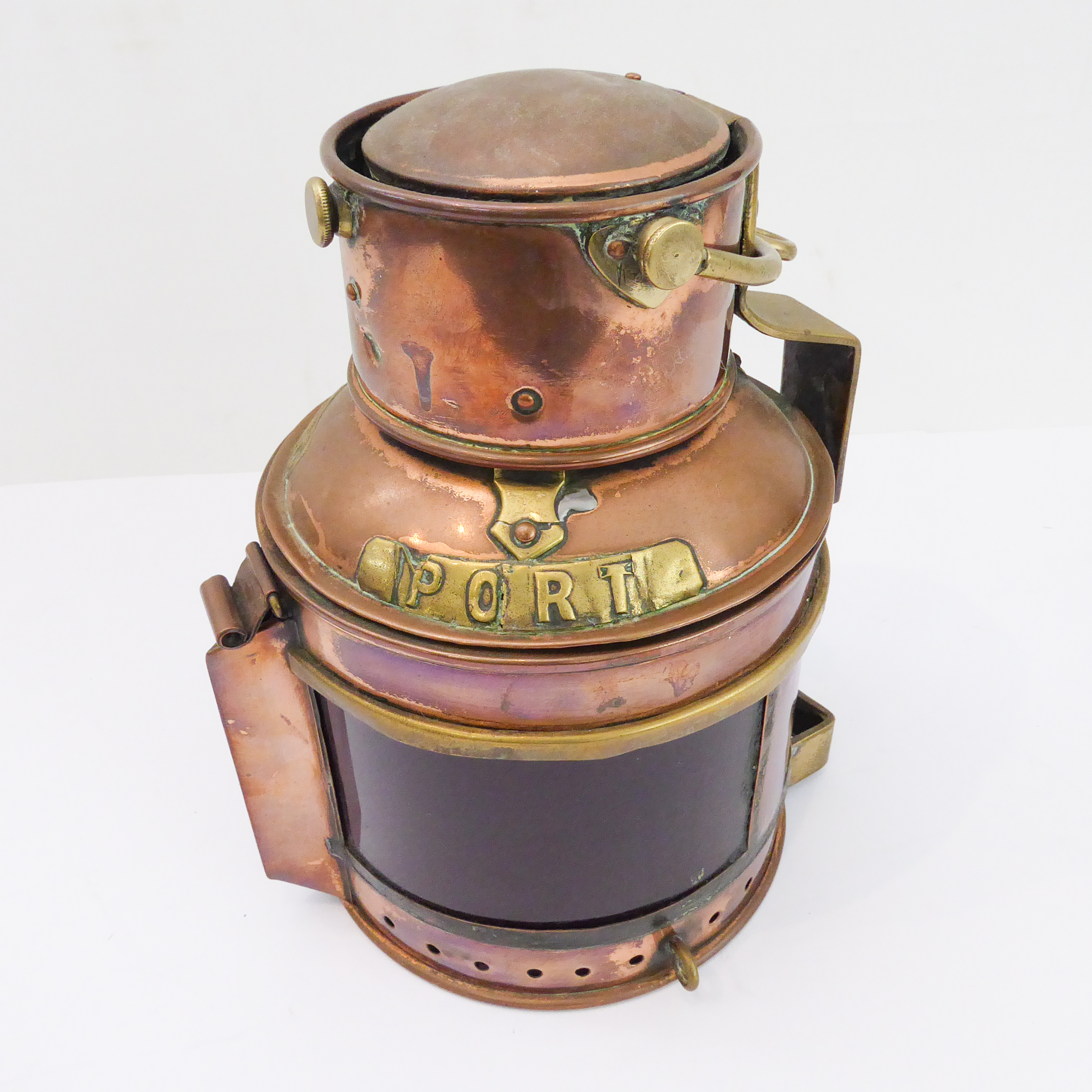 Assorted metalware to include: a heavy copper and brass ship's lamp; a pair of Italianate - Image 4 of 6