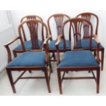 A set of five (4+1) mahogany dining chairs in late 18th century Hepplewhite style, drop-in seats and