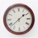 An early 20th century circular mahogany-cased schoolmaster-style clock: single fusee movement and