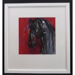 'Black Horse's Head', unsigned contemporary pastel, (30 x 30 cm). (White glazed frame 57 x 53.5 cm)