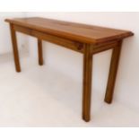 A long pine side table on square legs (161 x 51 x 76 cm)