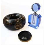 A mixed lot comprising: a blue cut-glass scent bottle and stopper (17cm high); a 1930s-1950s Vogue