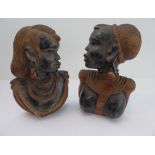 Two African carved wood female torsos