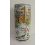 A modern Chinese porcelain stick-stand: hand-decorated in enamels with figures amongst a snowy