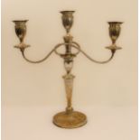 A three-light silver-plated candelabra in late 18th century neoclassical style (46.5 cm high)
