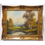 FRUER METZER (Dutch, 20th century) - 'Lake Scene', oil on canvas, indistinctly signed lower left (39