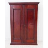 A late 19th or early 20th century mahogany freestanding cupboard: moulded cornice above two panelled