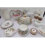 Decorative and ornamental ceramics to include: a Wedgwood 'Clio' octahedron lidded trinket box and