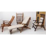 Four Barlow Tyrie 'Commodore' hardwood steamer chairs and cushions.