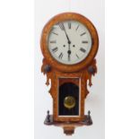 A 19th century walnut and marquetry eight-day wall hanging clock with vertical glazed aperture