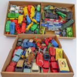 Diecast toys to include some boxed Matchbox, tanks, aircraft carriers etc.