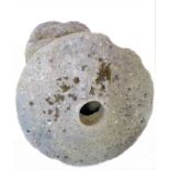 A circular topped Cotswold staddle-stone: the top with central hole (approx. 60 cm in diameter)