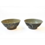 Two rice bowls from the wreck of the Tek Sing, circa 1820, Nagel auction sticker (small hairline and