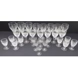 Assorted sets of glassware: eight cut-glass ports and six engraved sherries (Both approx. 10 cm