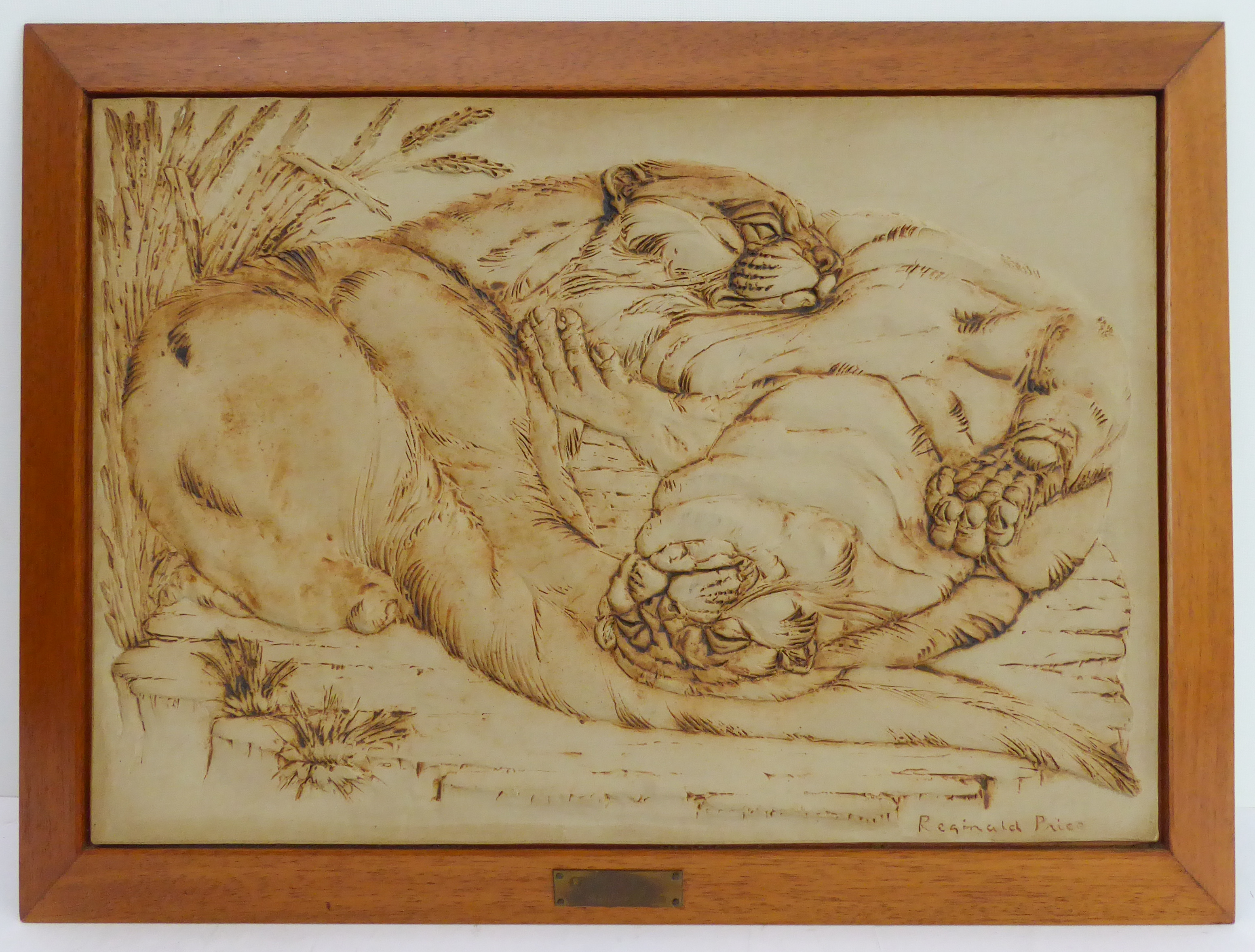 REGINALD PRICE - 'Otters', ceramic plaque in relief, signed lower right (29 x 41.75 cm).