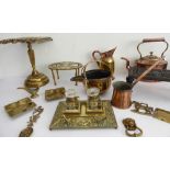 A variety of late 19th and early 20th century metalware to include: a pierced iron trivet; a brass