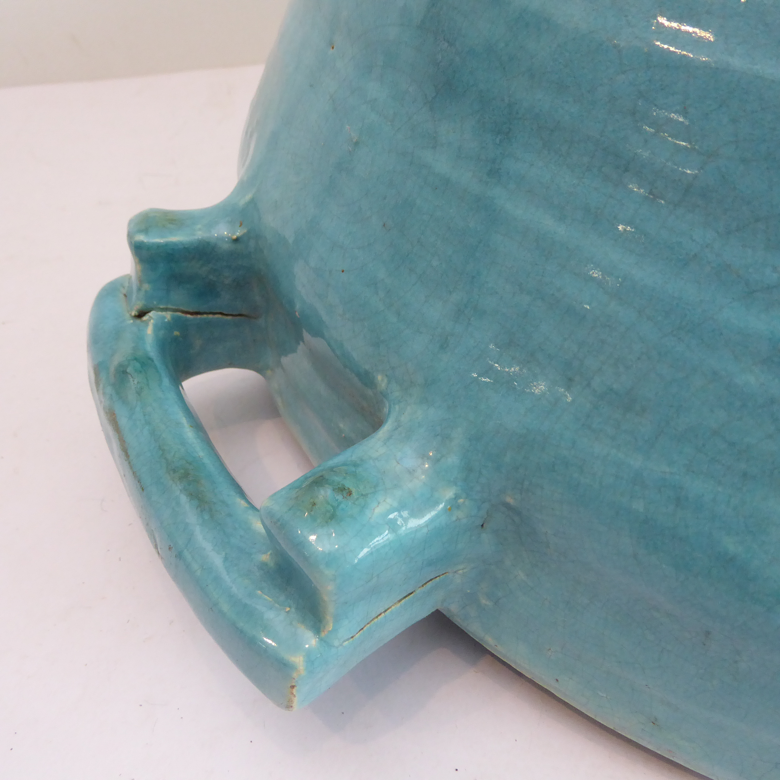 A large continental Art Deco period handmade pottery bowl with turquoise-blue glaze (55.5 cm wide - Image 6 of 6