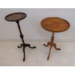 A circular dish-topped mahogany wine-table of slender proportions (23 cm in diameter) and a later