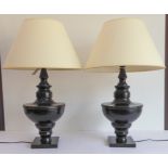 14  A pair of black OKA table lamps with shades modelled as classical style urns (each lamp