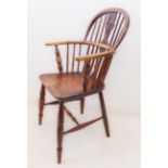 A circa 1820 ash and elm Windsor low-back armchair of good colour and patination: pierced splat