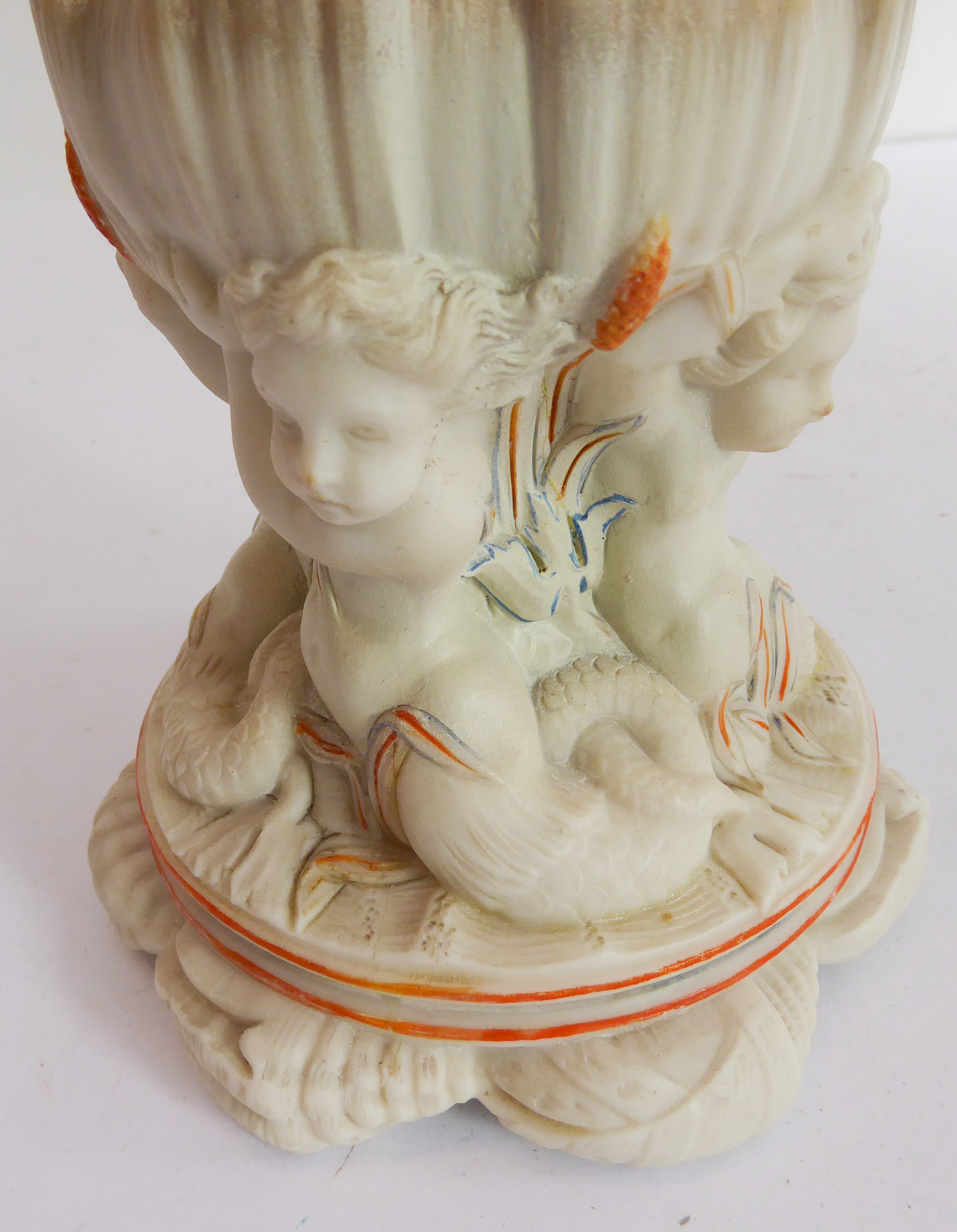 An unusual 19th century Parian ware vase of trumpet form: the gilded flowerhead-shaped top above a - Image 2 of 4