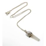 A silver mounted tapering hexagonal crystal pendant on a silver chain (boxed)